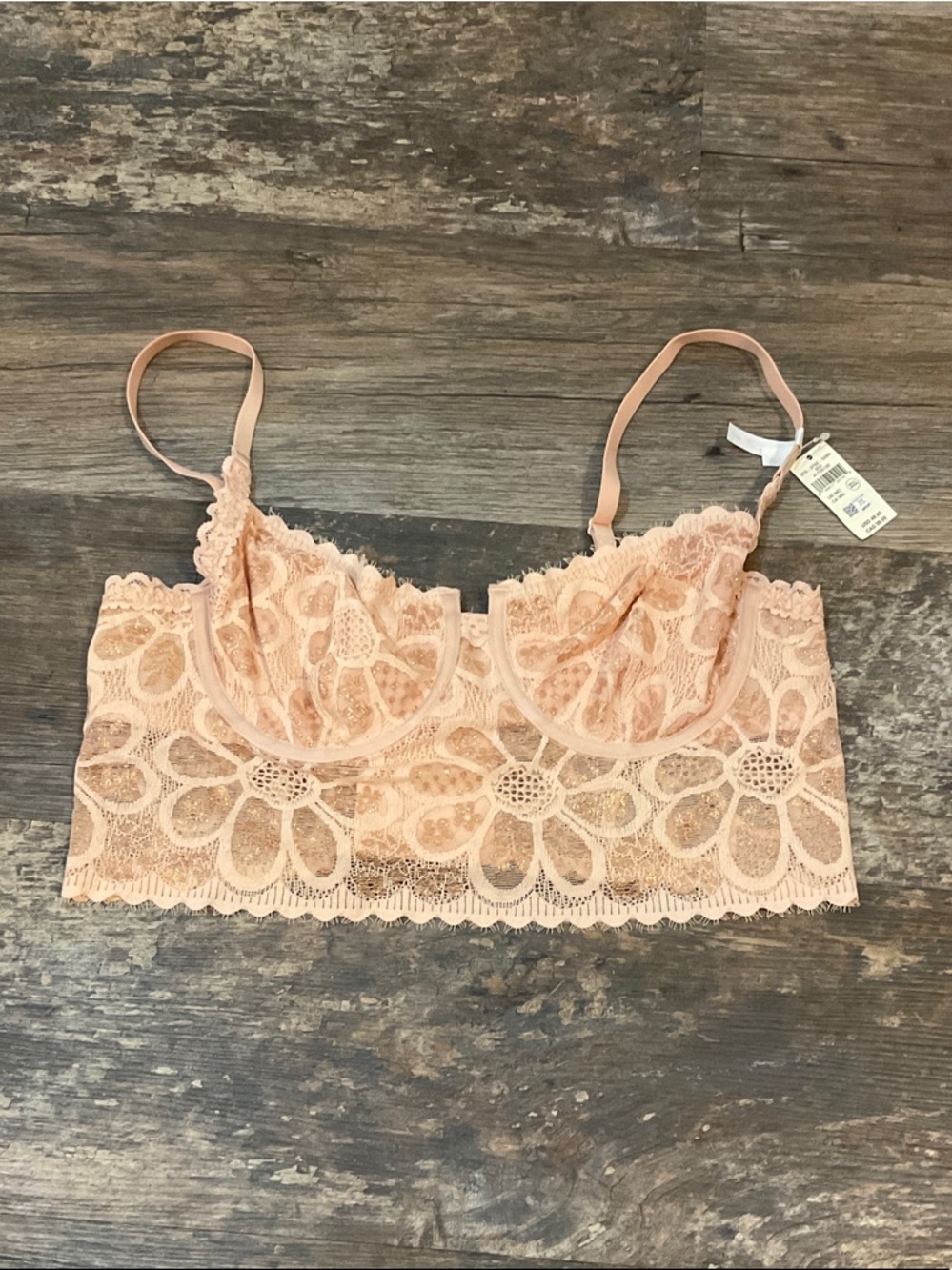 Aerie Peach Lace Floral Longline Balconette